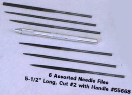 6 ASSORTED NEEDLE FILES W/HAND